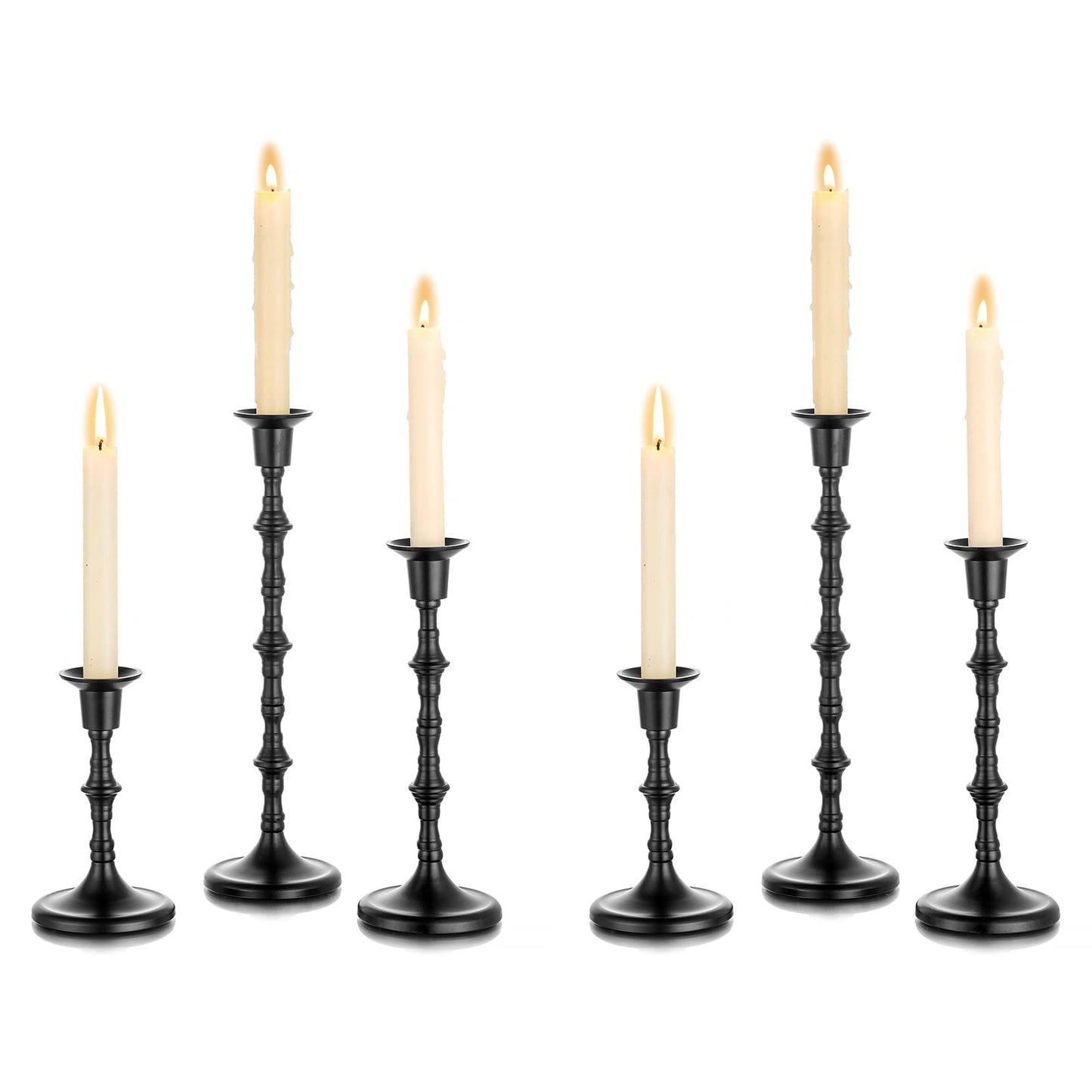 NUPTIO Candle Stick Holders for Centerpeice: Set of 6 Matte Black Taper Candlestick Holders - Bulk Antique Tall Candleholder for Easter Shabbat Table Fireplace Decor