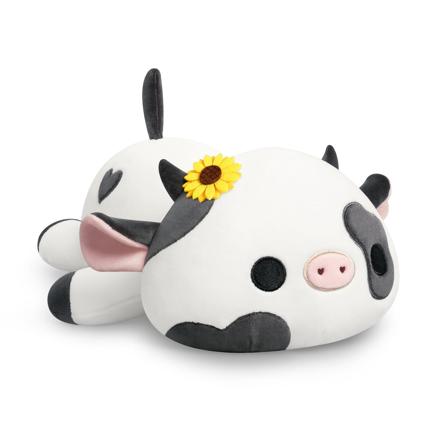 Onsoyours Cute Cow Plushie with Sunflower Headwear, Soft Stuffed Milk Love Cow Squishy Plush Animal Toy Flower Cow Pillow Gift for Kids (Sunflower Cow, 12")