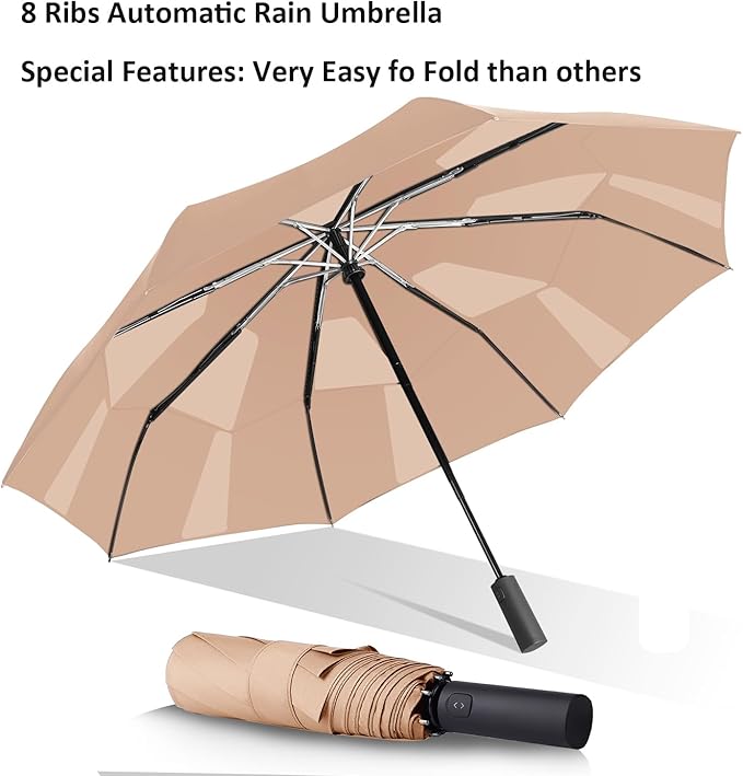 BAODINI Windproof Umbrella for Rain Folds Easily Automatic Open Close 46 inch Compact Travel Portable Umbrella for Men and Women
