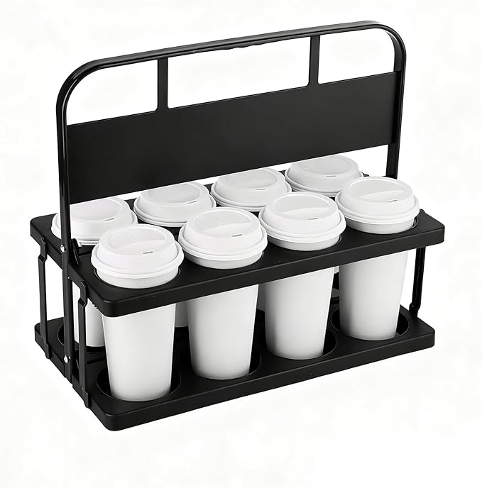 Reusable Drink Carrier with Handle for Food Delivery Drivers, Portable 8 Cup/Coffee Holder Accessories for Delivery, Foldable Drinks Caddy with Tray, Car Durable Plastic Festive Bottle, Vacation