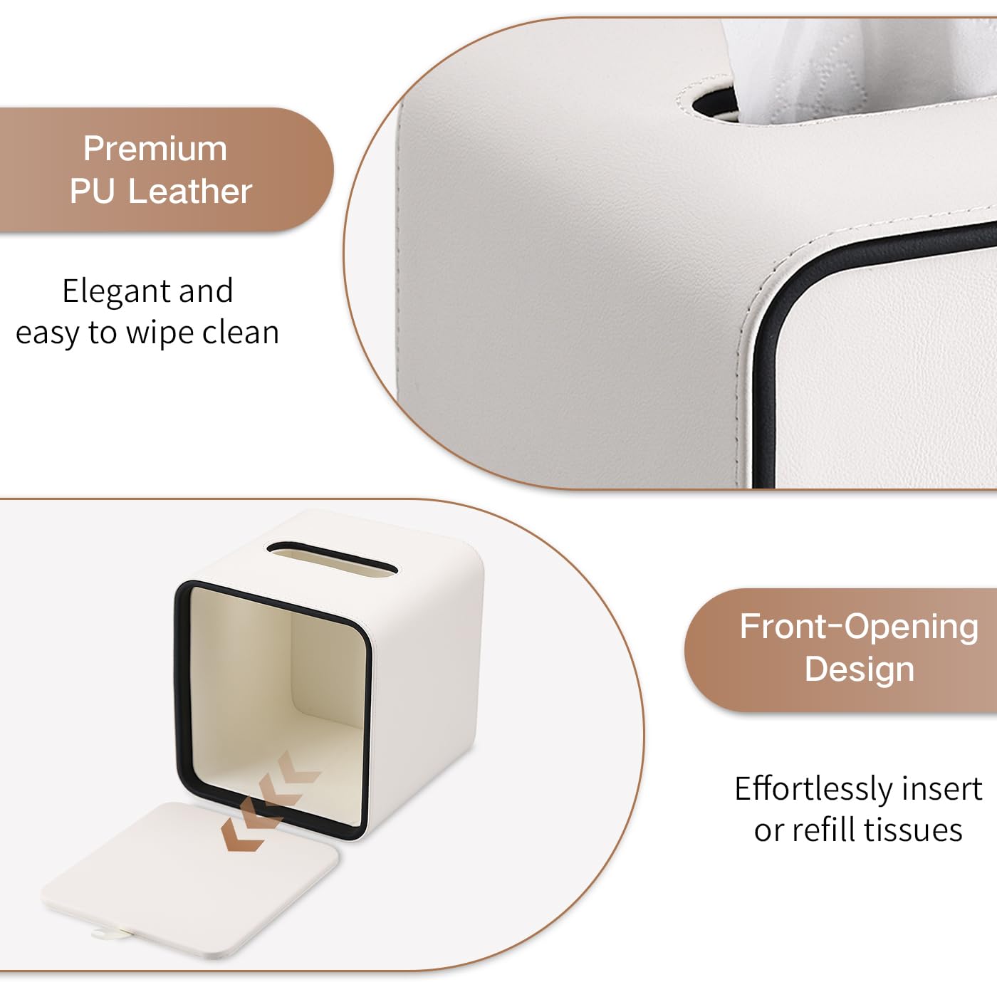 GORESE Tissue Box Cover Square Tissue Box Holder for Kleenexs, PU Leather Tissue Cover Cube Decorative Tissue Holder for Bathroom Bedroom Living Room Office, Cream White