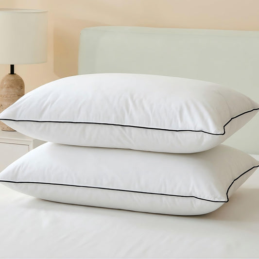 Ltinhome Goose Down Pillows Standard Size Set of 2 with 100% Organic Cotton Cover, Luxury Hotel Bed Pillows for Sleeping, 3-Chamber Design Medium Support for Side & Back Sleepers, 20x26 Inch