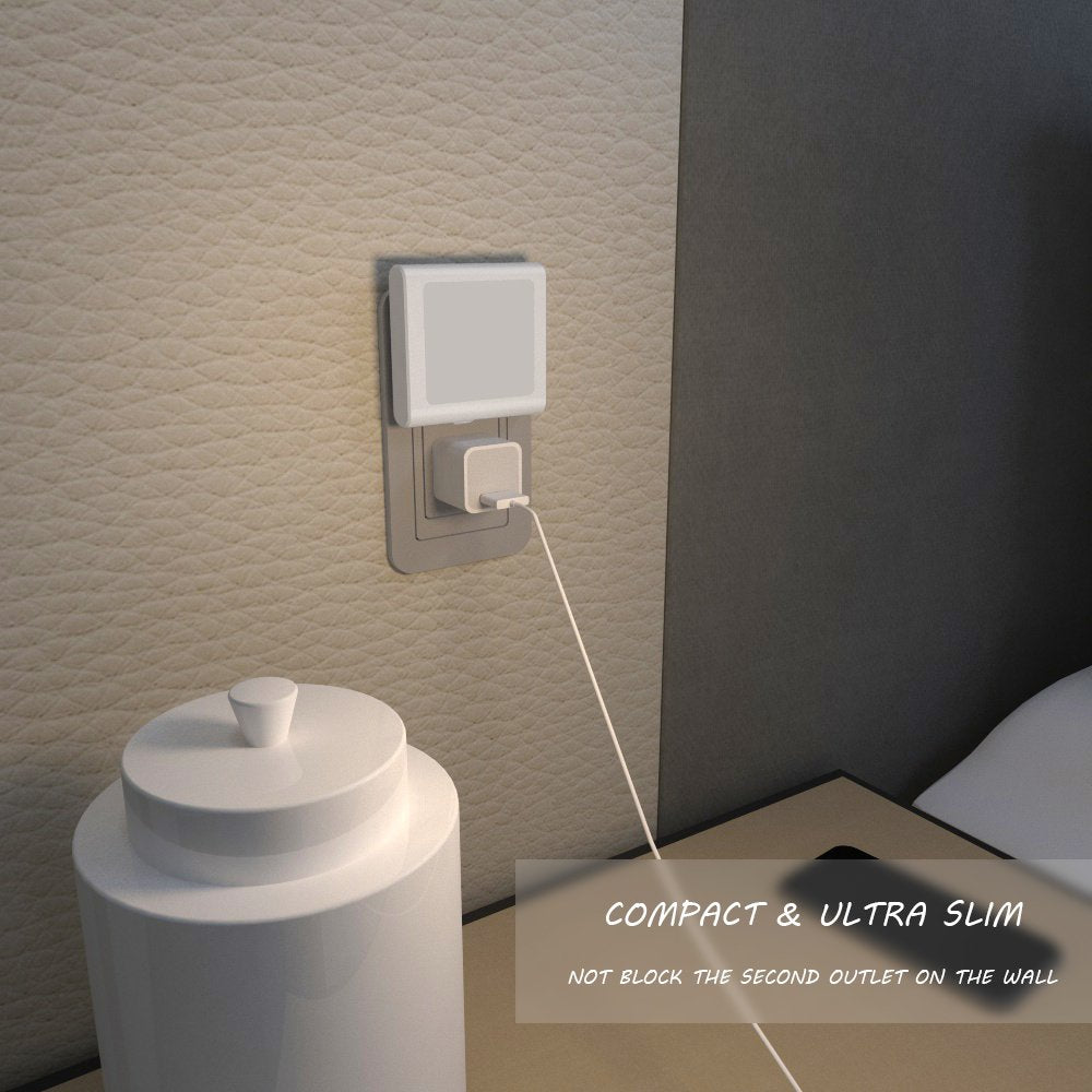 MAZ-TEK Plug in Led Night Light with Auto Dusk to Dawn Sensor,Adjustable Brightness Cool White Lights for Hallway,Kids Room, Kitchen, 2 Pack