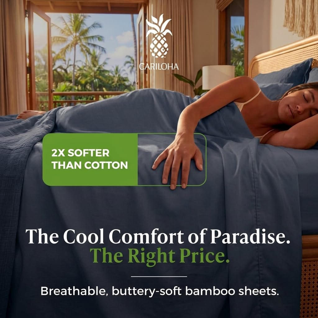 Cariloha Aloha Soft 100% Organic Bamboo Viscose Sheets – 4-Piece King Sheet Set – 16 in Deep Pockets – Buttery Soft, Hypoallergenic, Cooling Sheets – Oeko-TEX Standard 100 – Cape Blue