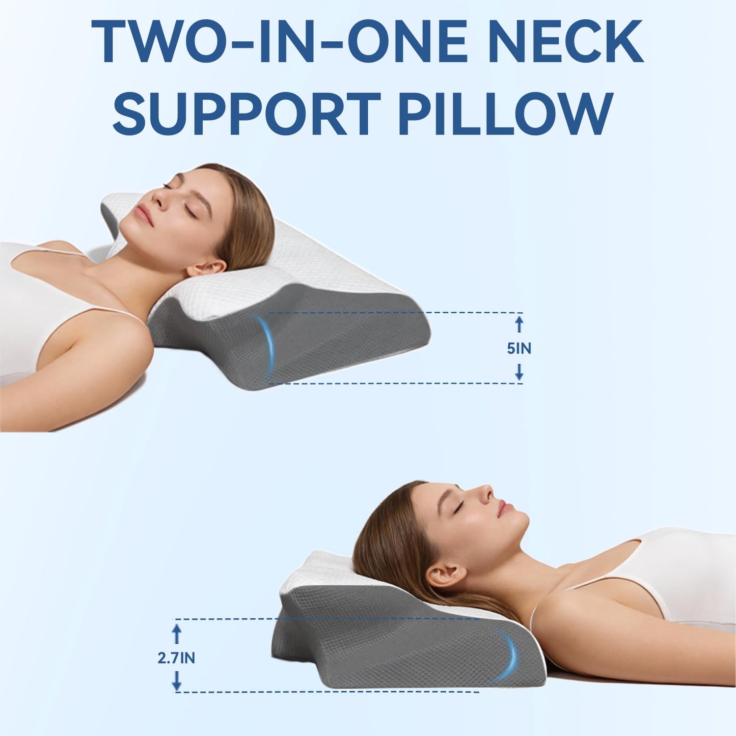 Keaolotay Memory Foam Cervical Neck Pillow, Ergonomic Orthopedic Contour Bed Pillow for Neck and Shoulder Pain Relief, Support Pillow for Side Back Stomach Sleepers with Pillowcase(Gray)