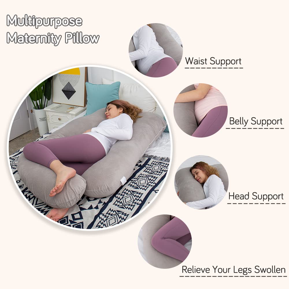 AMCATON 60 Inch Pregnancy Pillows for Sleeping, Extra Large U Shaped Body Pillow, Pregnancy Pillow, Maternity Pillow for Pregnant Women with Velour Cover (Grey)