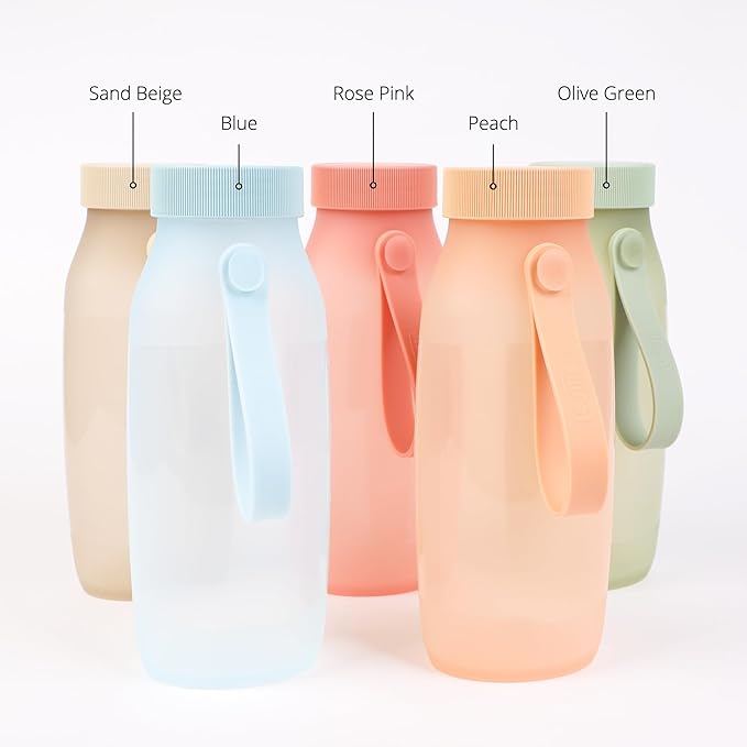 BLUE GINKGO Collapsible Water Bottle – Lightweight, Foldable Silicone Bottle for Travel, Hiking, and Camping (16.9oz, Made in Korea, Rose Pink)