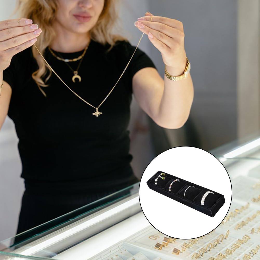 DICOSMETIC 4 Grids Watch Jewelry Organizer Tray 3.27x13.43x1.88 Inch Velvet Watch Display Jewelry Trays Rectangle with Pillows Watch Bangle Organizer Tray for Bracelet Watches Display Holder, Black
