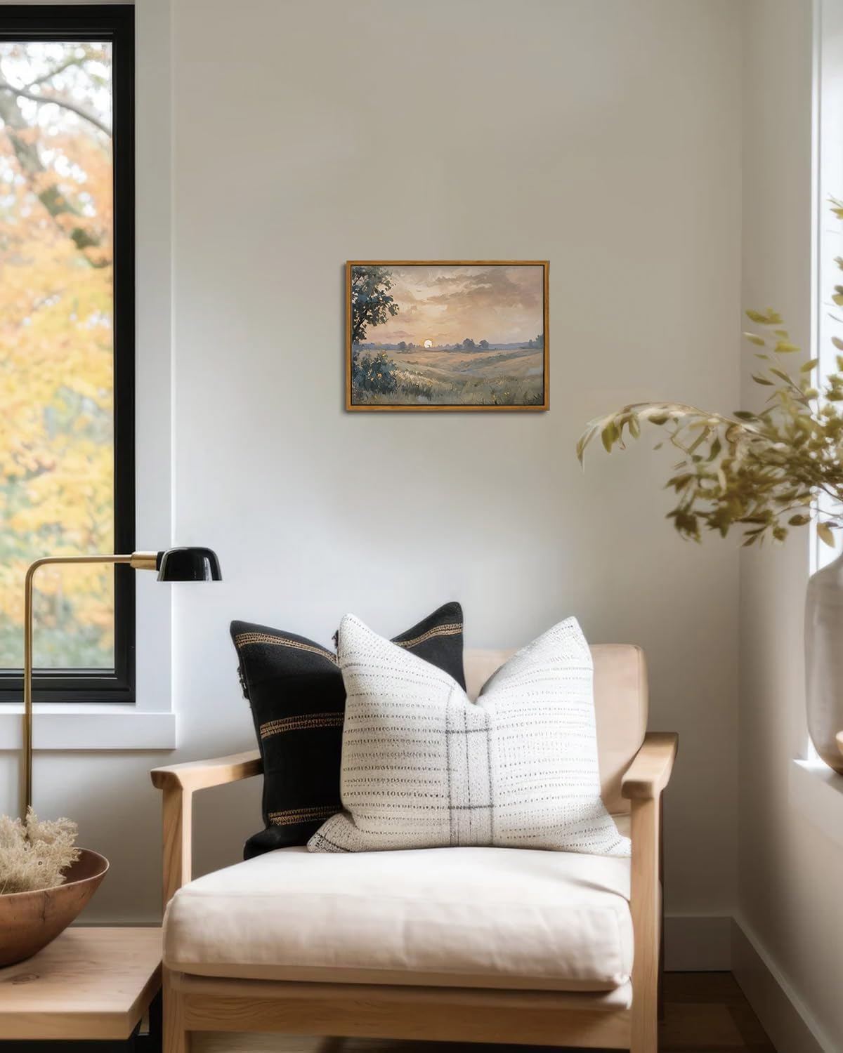 KISSFOX Framed Wall Art Vintage Wall Art Sunset Scenery Canvas Art Landscape Pictures Countryside Paintings Neutral Artwork Farmhouse Prints For Bedroom Kitchen Living Room