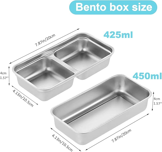Grab and Go Snack Containers Stainless Steel, Reusable Snack Condiment Containers with Lids, Double &Single Compartment Food Lunch Meal Container Prep for Travel, Small Packs Container, 2 PCS