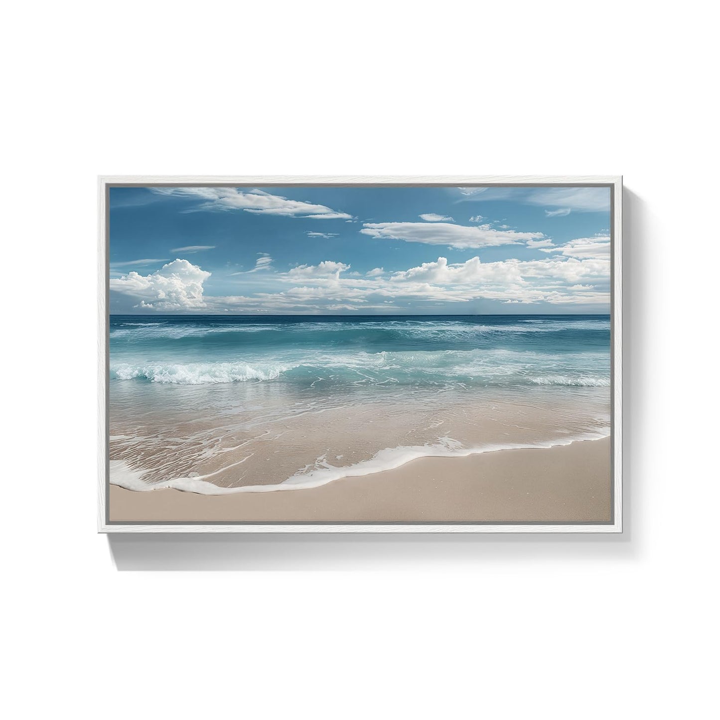 Framed Coastal Beach Wall Art for Room Decor, Blue Ocean Seascape Canvas Artwork for Walls, Nature Nautical Cozy Landscape Picture Print Beach House Wall Decor for Living Room Bedroom Hallway, 24x36