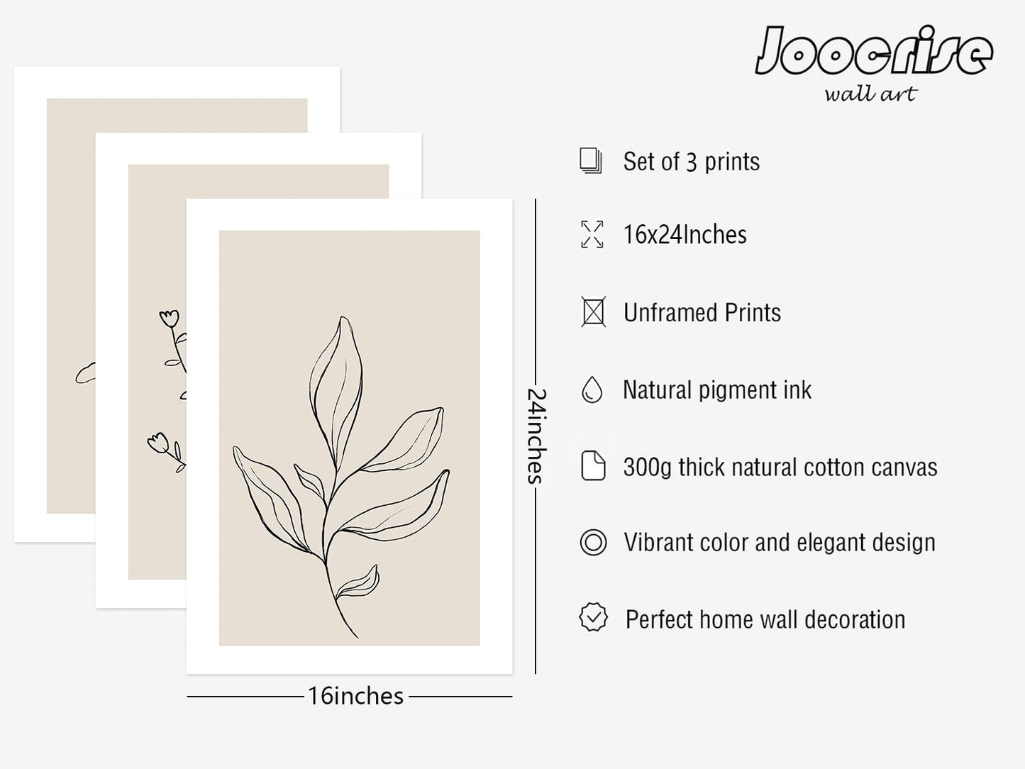 Joocrise Botanical Wall Art Decor Set of 3 Neutral Wall Decor Boho Beige Canvas Wall Art Botanical Minimalist Pictures Botanical Neutral Prints Beige Boho Artwork for Room Bedroom 16x24 Inch Unframed