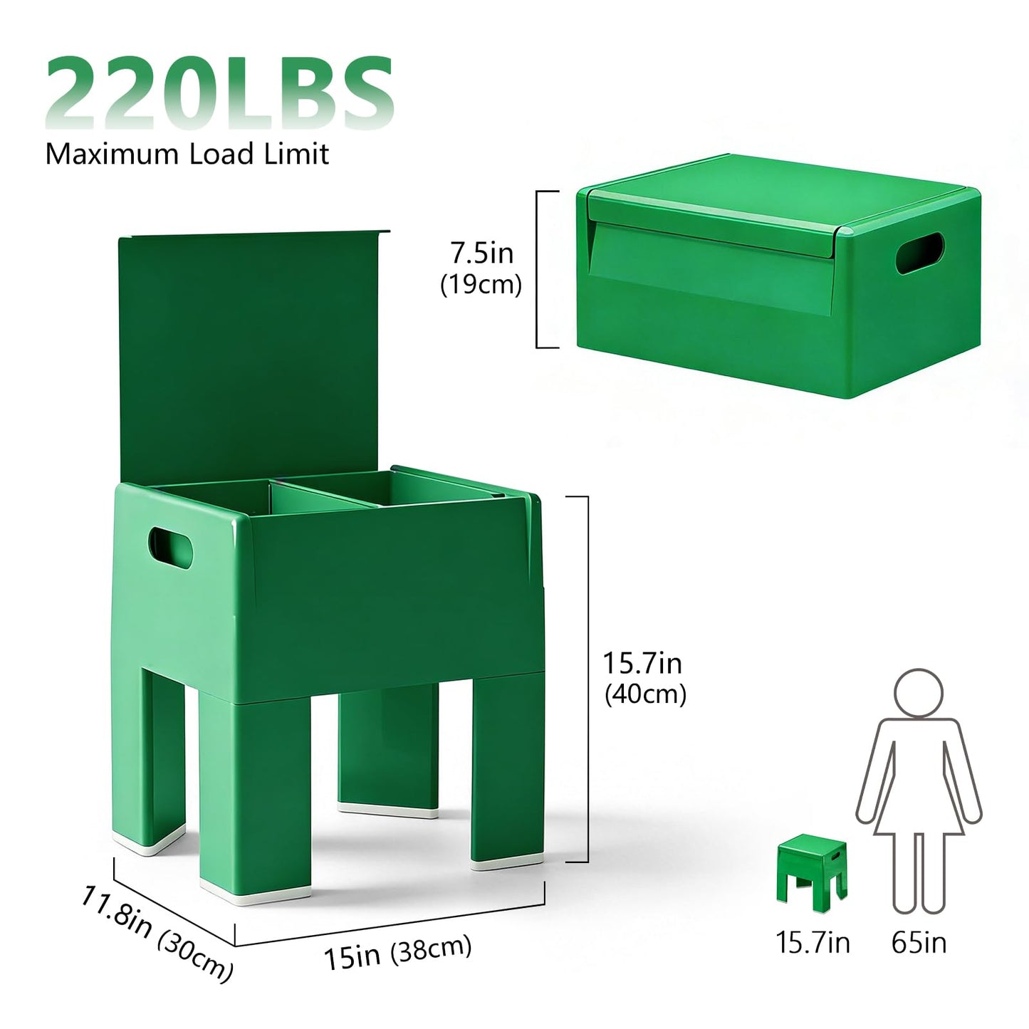 Permory Colorful Plastic Nightstand, Easy-to-Assemble Side Table with Storage (Green)