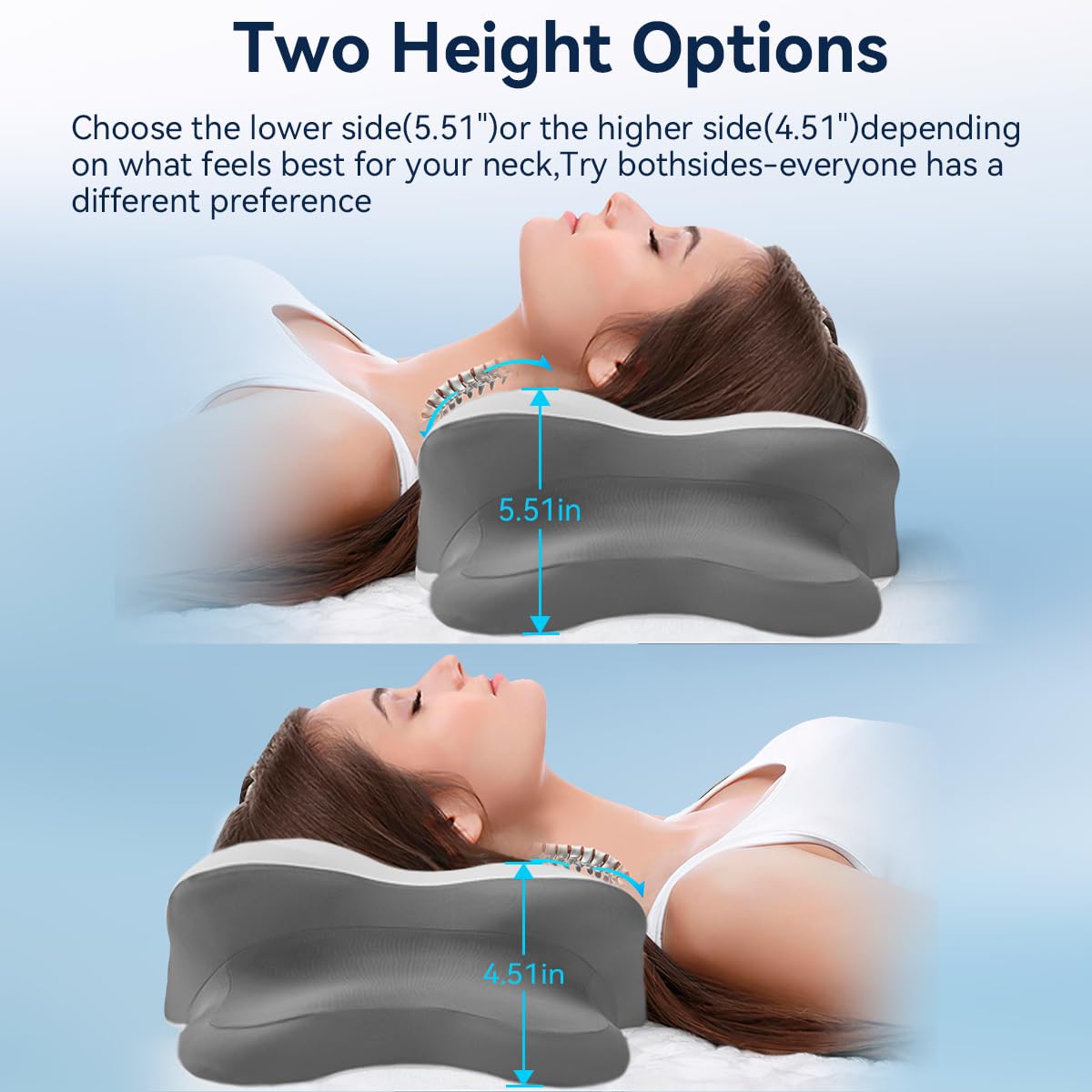 Sleep Apnea Pillow with Neck Pain & Snoring Relief -Orthopedic Cervical Pillow, Ergonomic Contour Memory Foam for Side, Back,Stomach Sleepers, Medium Firm (GreyWhite, Queen Size)