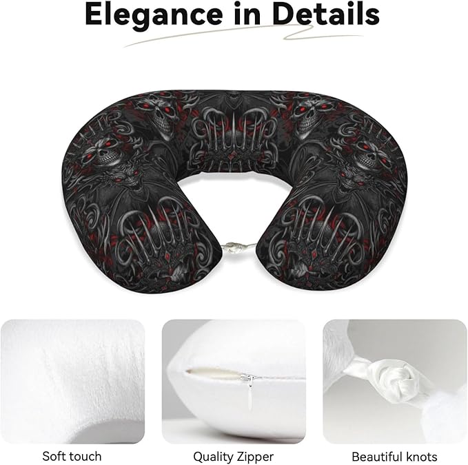 Unique Travel U Shaped Pillows Vintage Skeleton Skull King for Airplanes Car Flight, Comfortable Chin Head Neck Cushion Supporting, Polyester Removable Cover