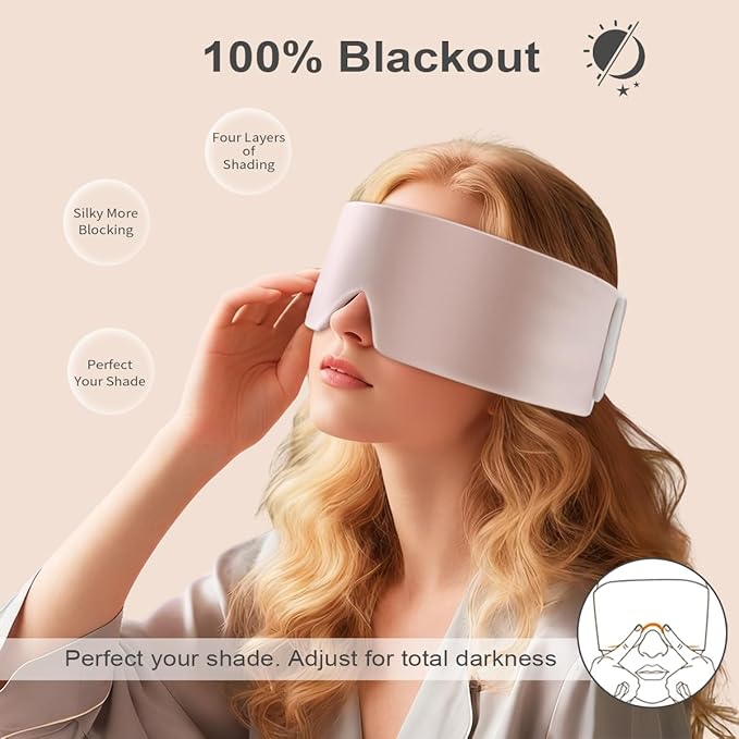 Sleep Mask for Women Blackout: Reversible Dual-Sided Eye Mask with Adjustable Band - Soft Cotton and Silky Cooling Blindfold for Travel Nap Meditation （Pink）