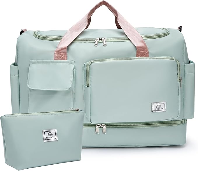 Small Gym Bag for Women, Travel Duffle Bag Carry On Weekender Bag with Shoe Compartment