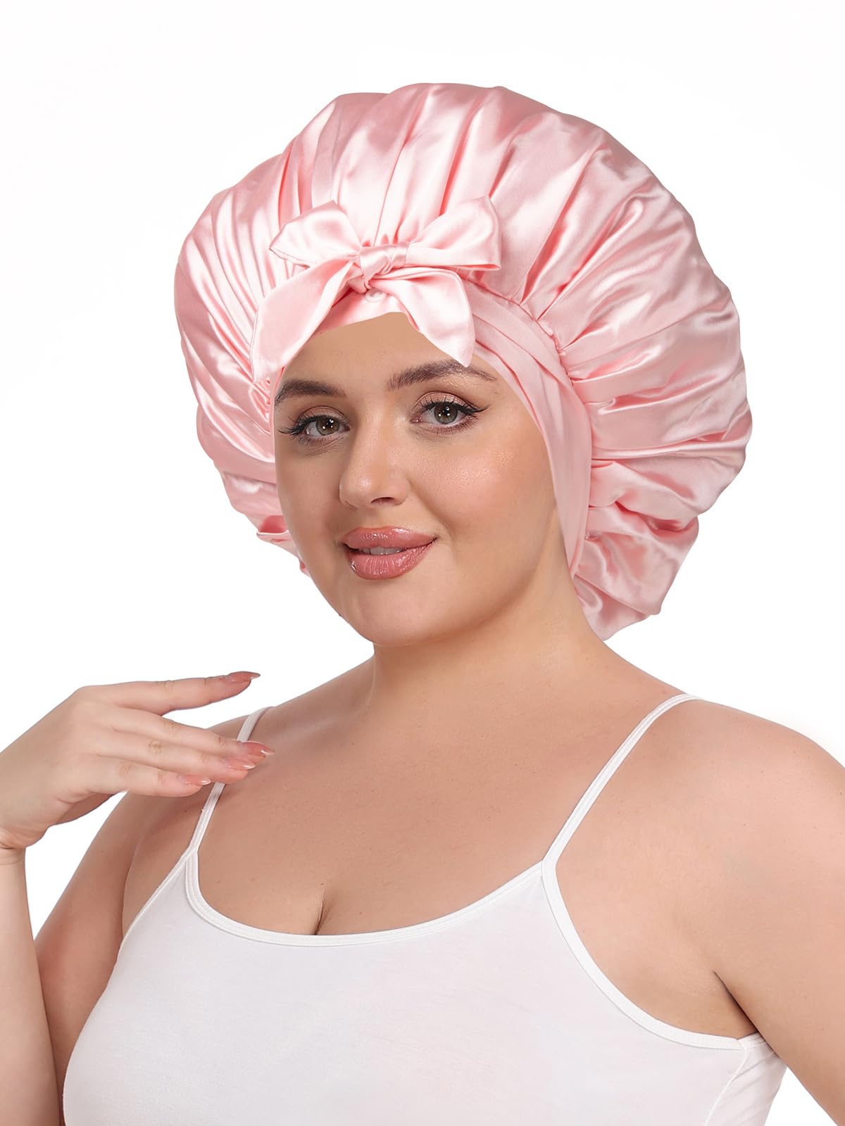 Vettres Double Layer Satin Bonnet for Sleeping with Detachable Eye Mask Adjustable Night Cap for Curly, Natural, Braided Hair Reduces Frizz & Locks in Moisture Yellow Strawberry