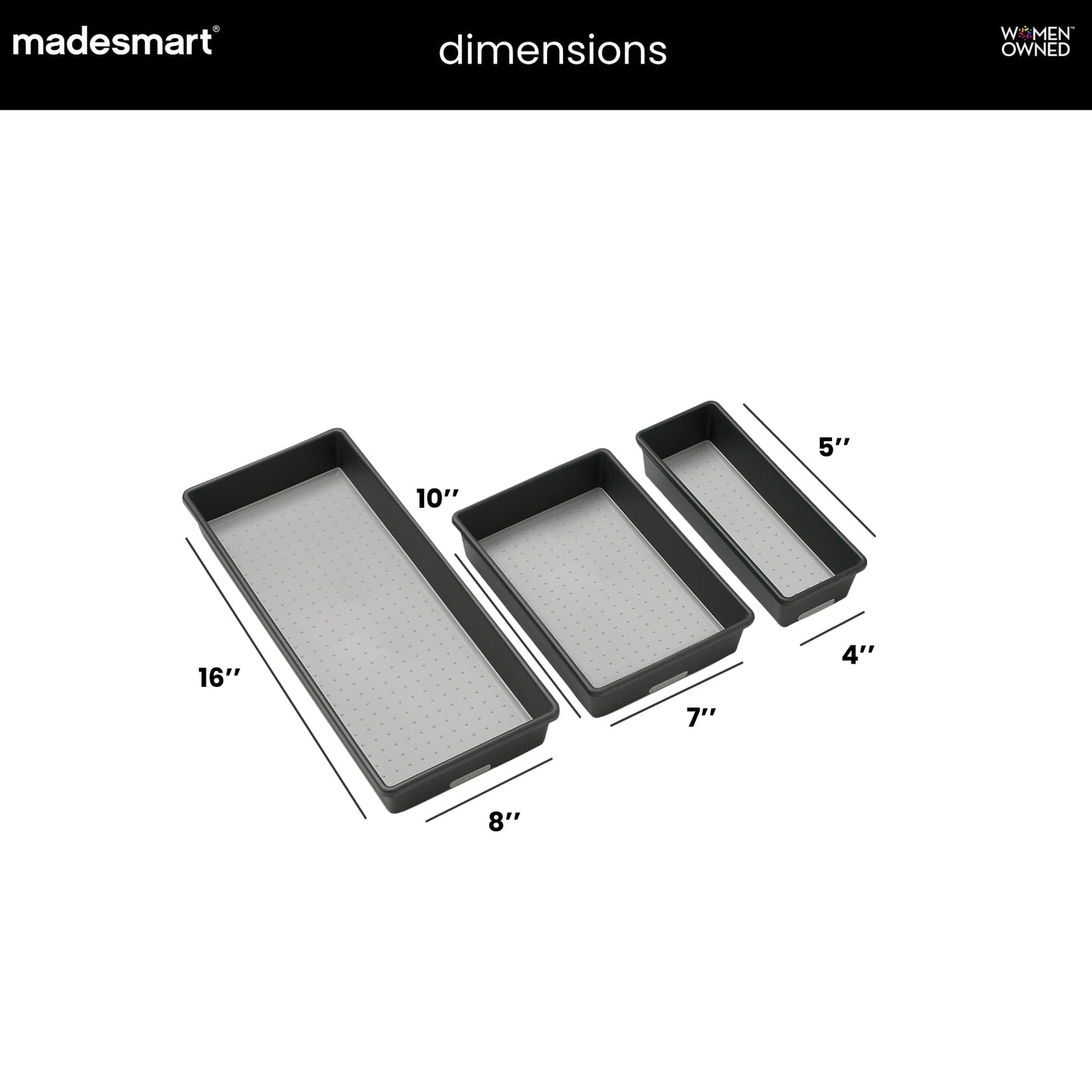 madesmart 3 Bin Drawer Organizer Set, Multi Purpose Storage for Utensils, Office & Bathroom, Organizer for Cutlery, Peeling Tools, Spatulas, Soft Grip Lining & Non Slip Feet, Granite