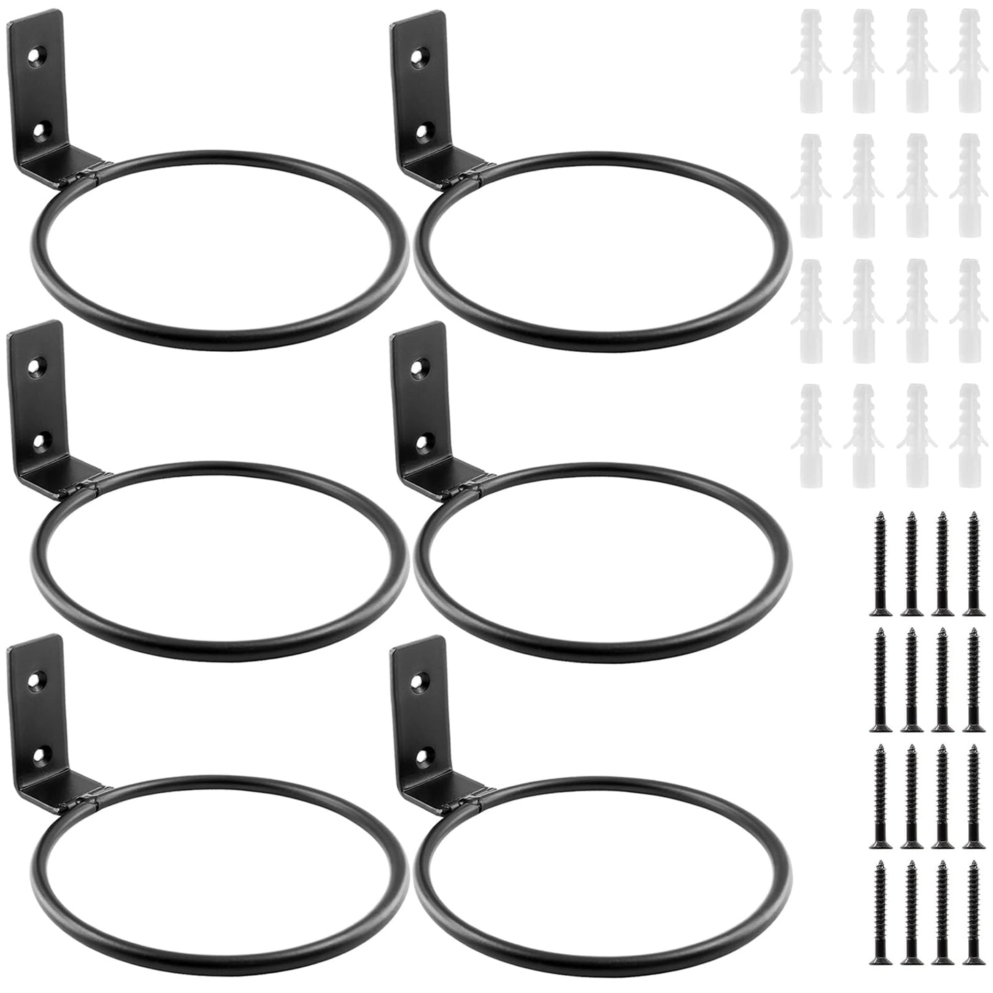 Jiozermi 6 Pack 6 Inch Flower Pot Holder Ring, Wall Mounted Metal Planter Hanger, Matte Black, Iron
