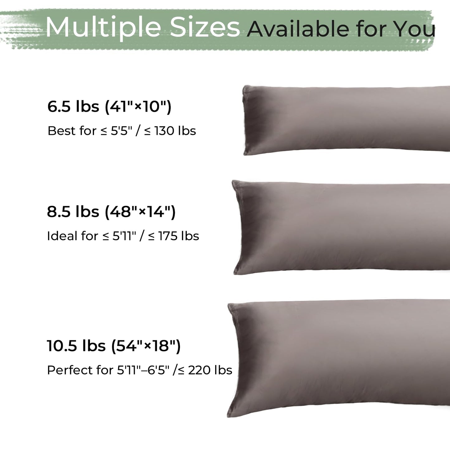 ZonLi Cooling Weighted Body Pillow for Deep Sleep and Mood Relaxation (41" x 10") 6.5lbs, Washable Bamboo Cover, Quilted Glass Beads Weighted Pillows for Bedroom, Sofa, Adults, Side and Hot Sleepers