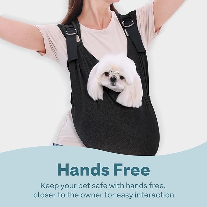 Supet Dog Carrier Sling for Small Dogs, Front Facing Cat Sling Carrier Chest, Hands Free Pet Sling Carrier, Adjustable Dog Front Carrier, Reducing Back Pain, Anti Pet Anxiety (Black, Regular)