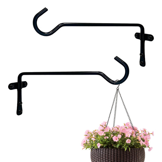 Zuryiul 2Pcs Metal Plant Hanger for Wall, Heavy Duty Plant Hooks for Hanging Plants Indoor Outdoor, Decorative Wall Hooks for Hanging Planters, Lanterns, Bird Feeders and Wall Decor-9.4IN Black