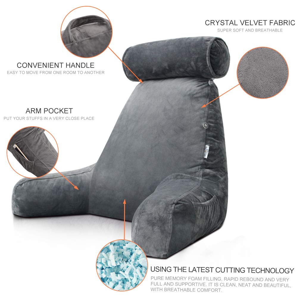 mittaGonG Reading Pillow Neck Support Arm Pockets Adult Bed Back Support