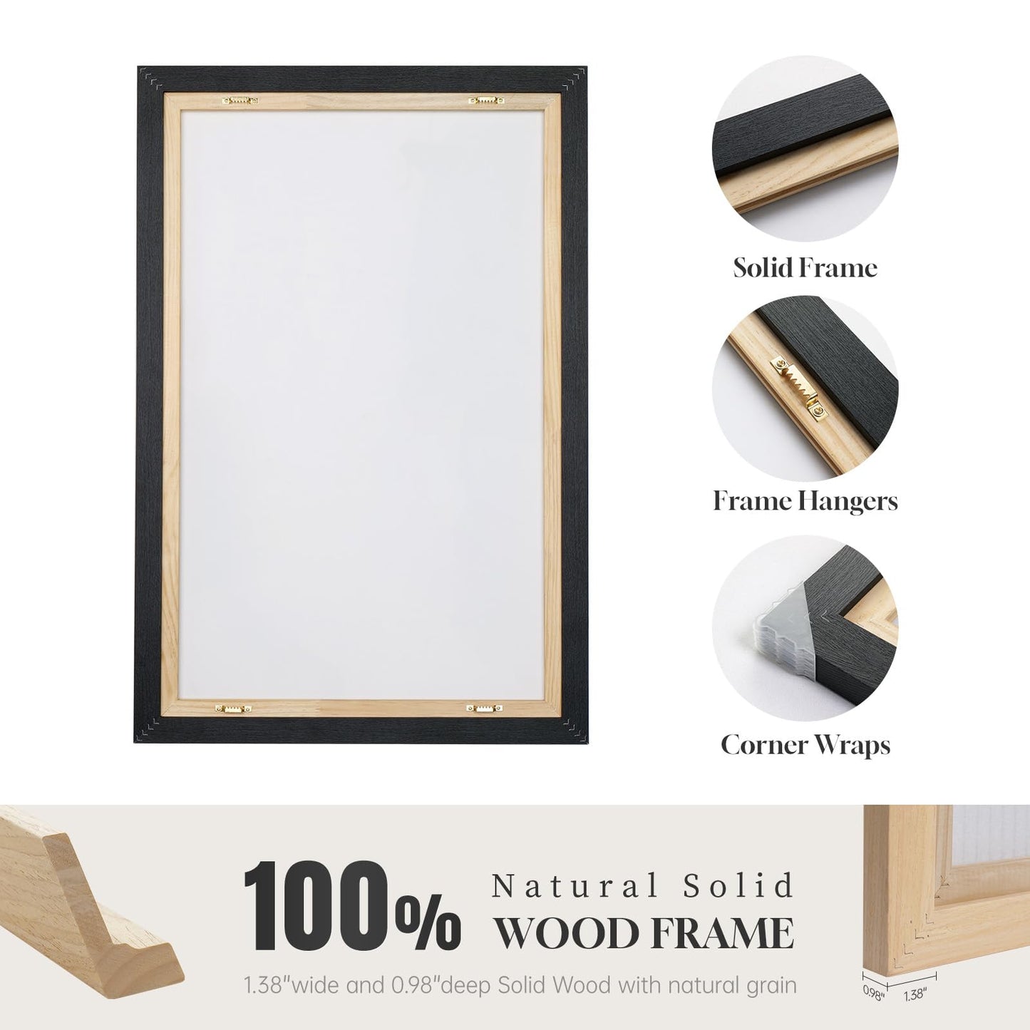Framed Boho Black and White Abstract Wall Art, 3 Piece Modern Beige Canvas Prints Paintings Artwork for Walls, Black Geometric Pictures for Living Room Bedroom Hallway Office Wall Decor 16x24 In
