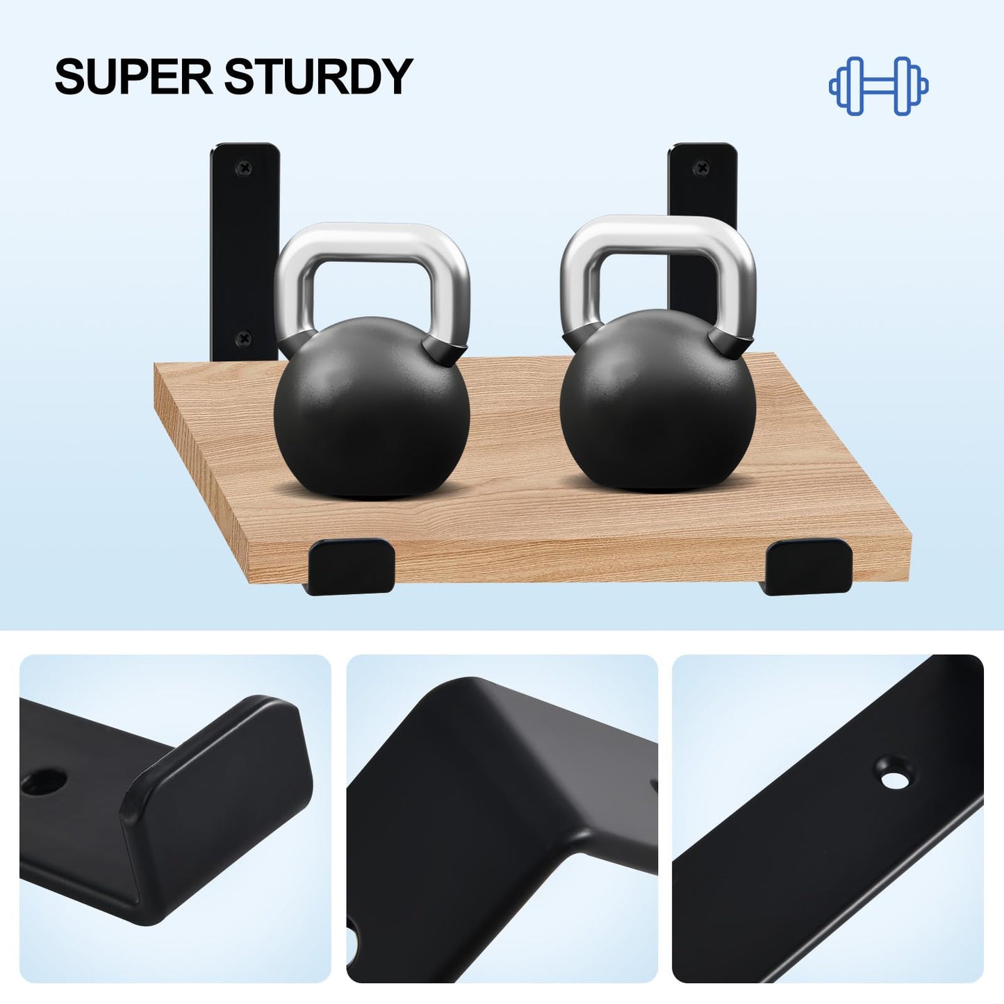 12 inch Shelf Brackets for DIY Floating Shelf, 1/5 inch Thick Heavy Duty Floating Shelf Bracket, Fit for Home, Kitchen, Bathroom, Garage, Living Room, 6-Pack Black, 11.25” x 6” x 1.5”