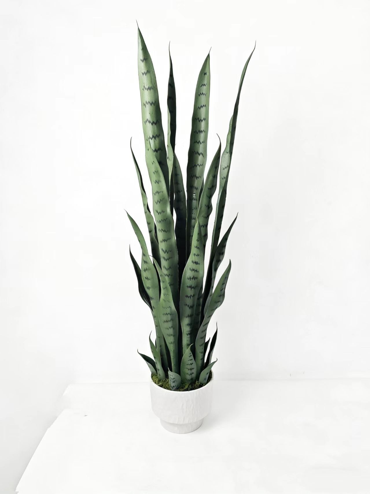 Dayuleaf 3 ft Artificial Sansevieria Plant with White Decorative Pot, Realistic Faux Snake Plant, Green with Dark Green Horizontal Stripes