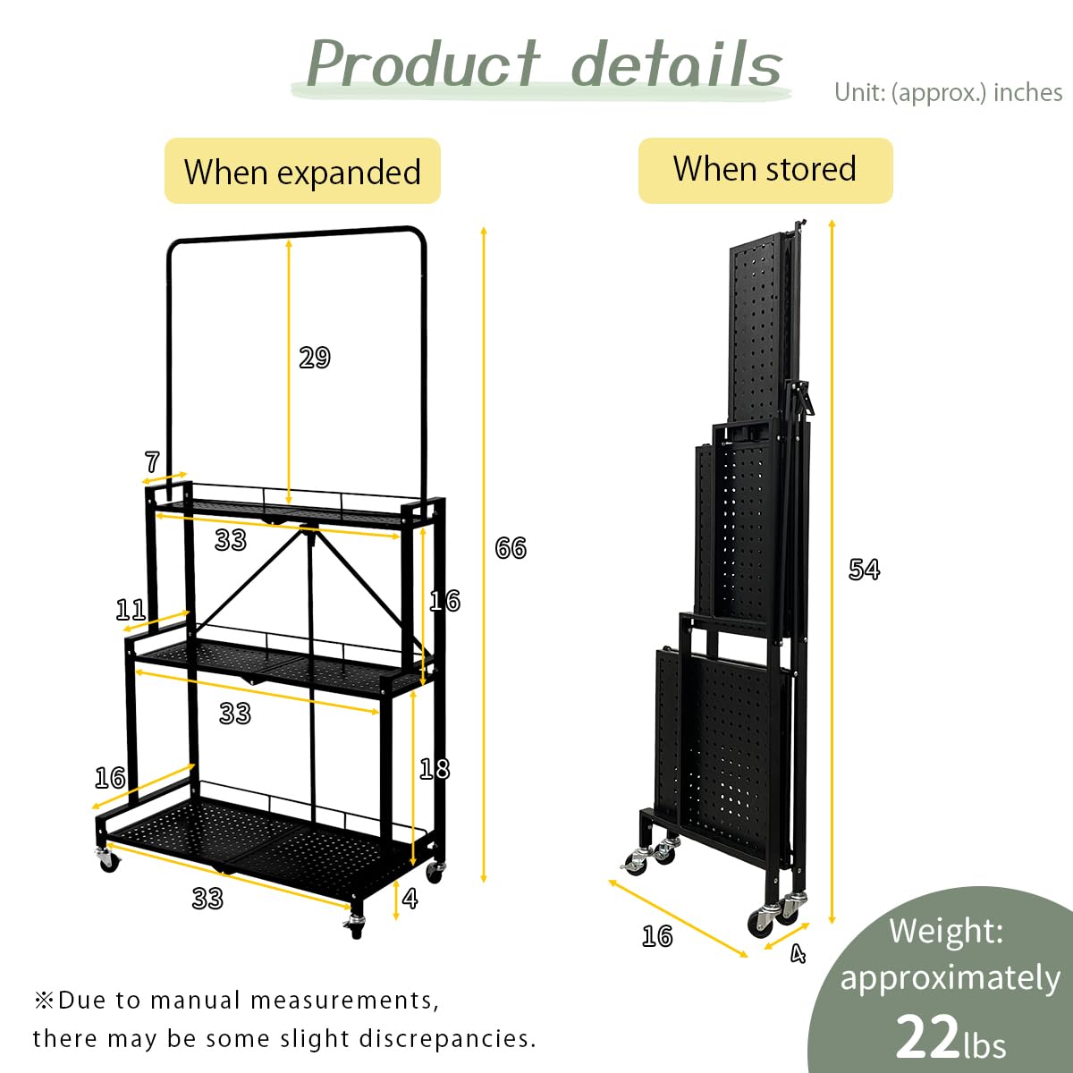 lumizone Foldable 4-Tier Plant Stand With Wheels Indoor Outdoor Black