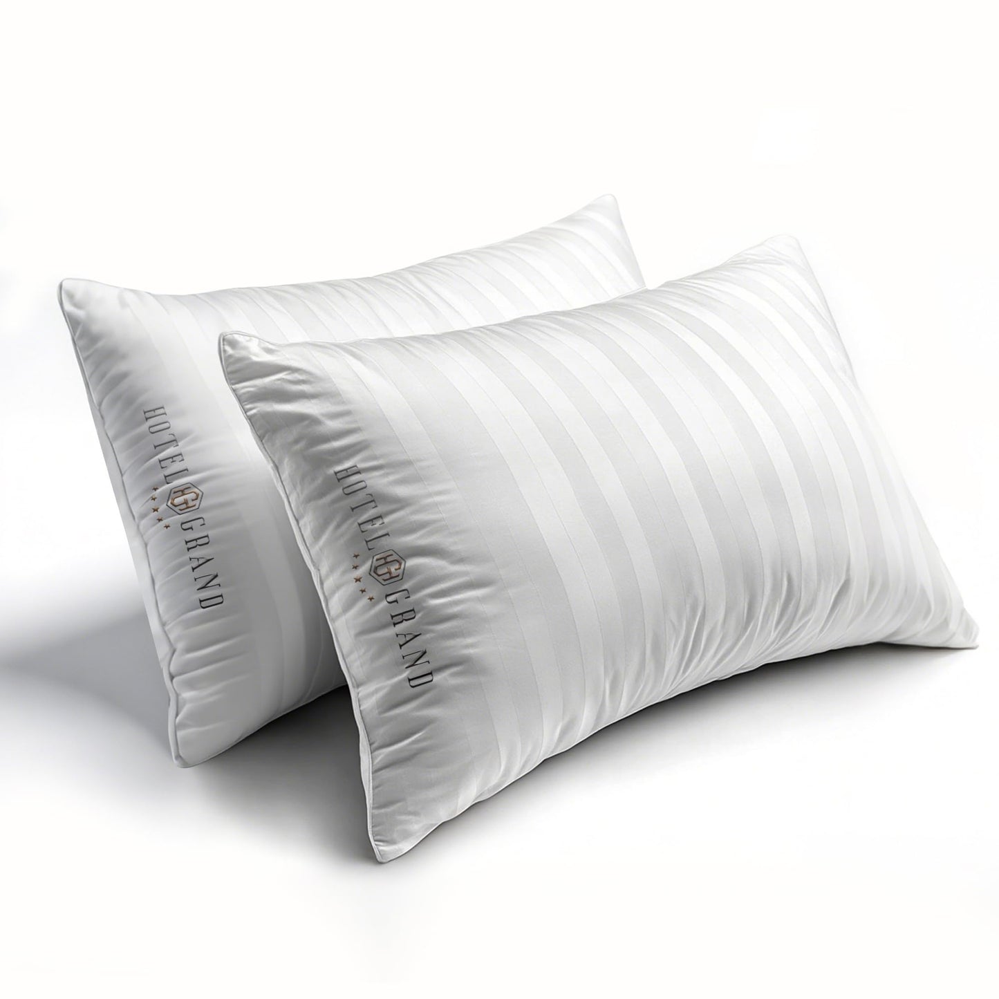 Hotel Grand Bed Pillows King Size Set of 2 Packs - 500 Thread Count 100% Cotton Medium Firm Hypoallergenic Feather Down Pillows Machine Washable Pillow for Back, Stomach or Side Sleepers, 20"x36"