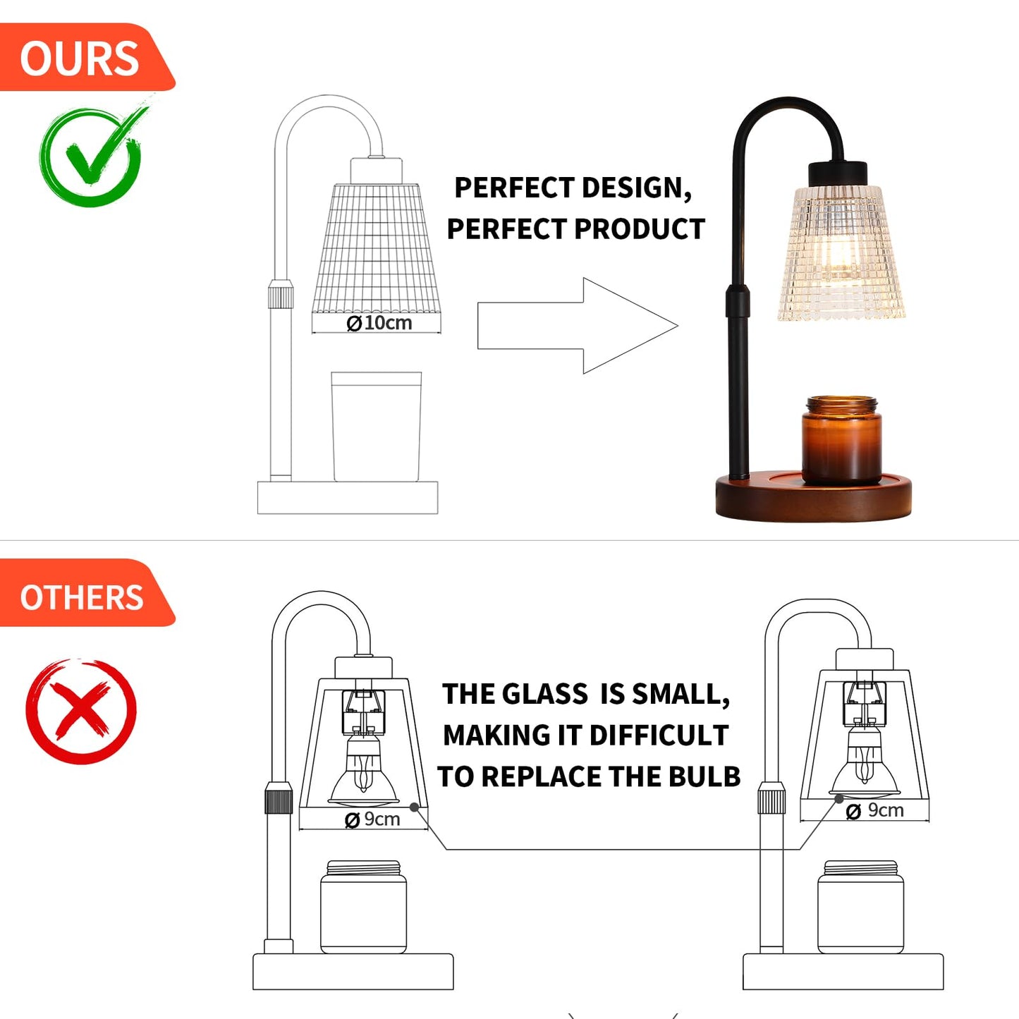 MEIXISUE Black Candle Warmer Lamp WithTimer and Dimmer,Fragrance Electric Wax Melt Warmer with 2 Bulbs,Scented Jar Lamp,Mother's Day/Birthday/Gifts Christmas for Mom/Wife,Home Decor,Adjustable Height