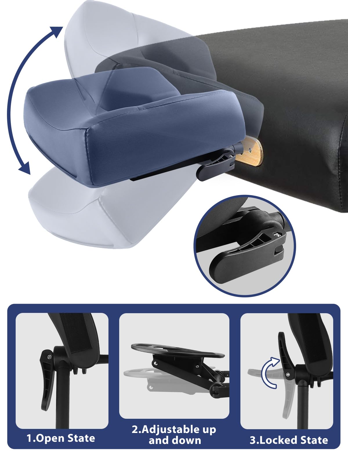 TOROKOM Adjustable Headrest Massage Kit, Face Pillow Cradle & Support Bracket, Hanging Arm Rest, Square Face Pillow for Sleeping Mattress Top(Blue)