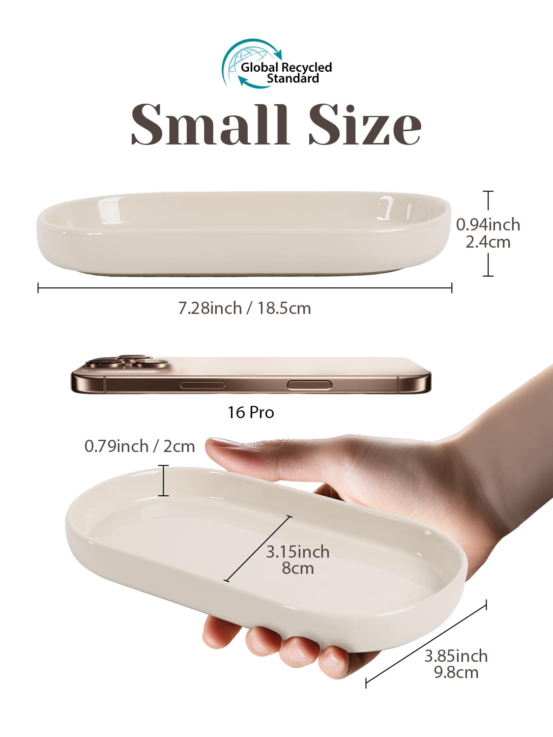 INGOFIN 7" Ceramic Bathroom Vanity Tray - Bathroom Organizer Countertop Tray for Perfume, Jewelry, Candles, Small Kitchen Counter Soap Tray, Decorative for Bathroom Vanity and Toilet Tank, Beige