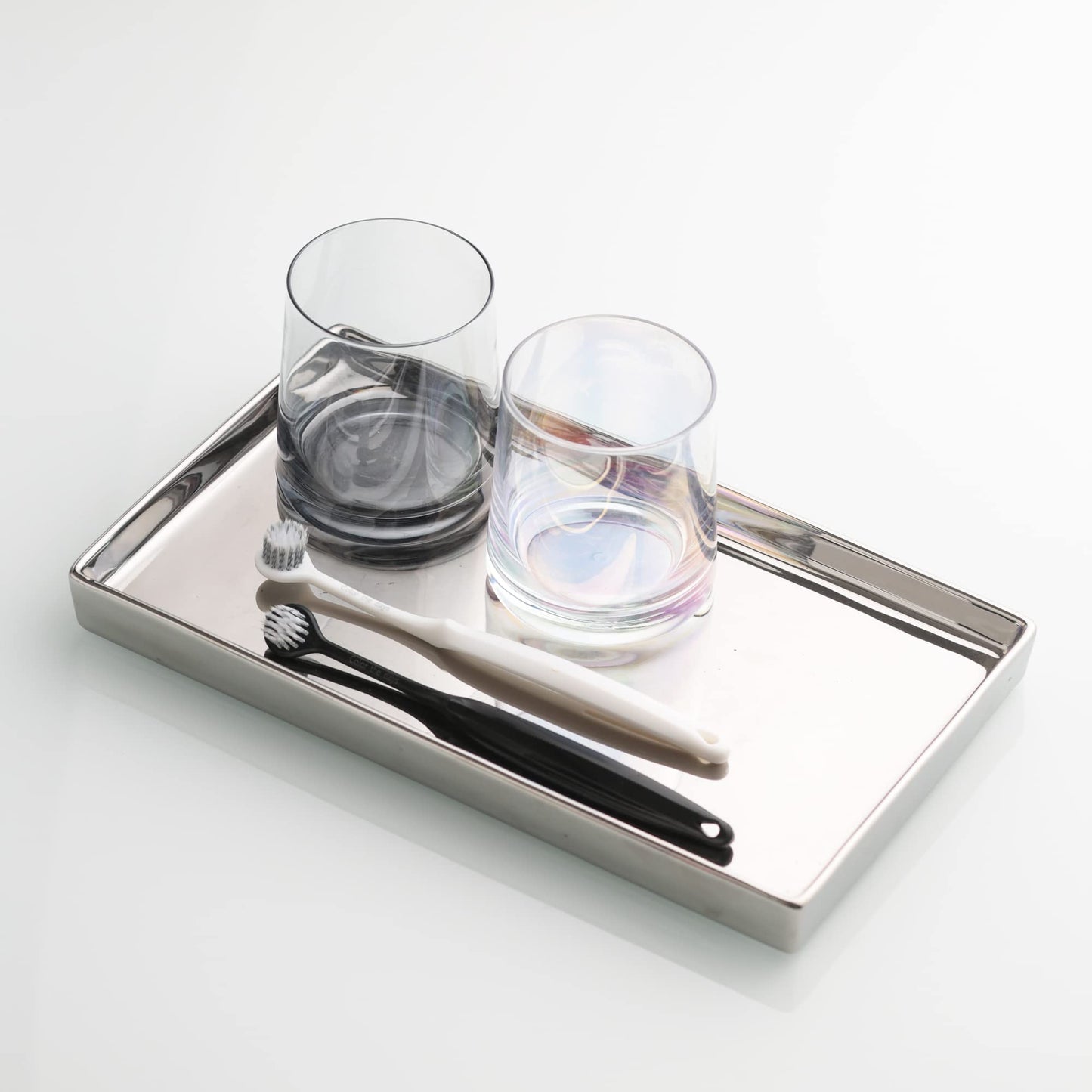 Redelaenor Ceramic Trinket Tray Rectangte Vanity Jewelry Organizer Makeup Mirror Tray Silvery Medium