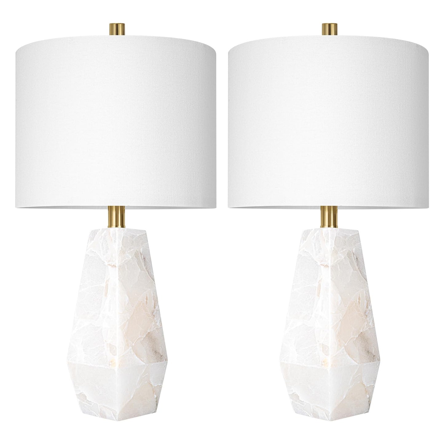 Scenekoy 23" Alabaster Table Lamps Set of 2, Modern Desk lamp with Night Light for Living Room, Rotary Switch, Bedside Lamp with Linen Shade for Bedroom Living Room Office (Bulb Included)