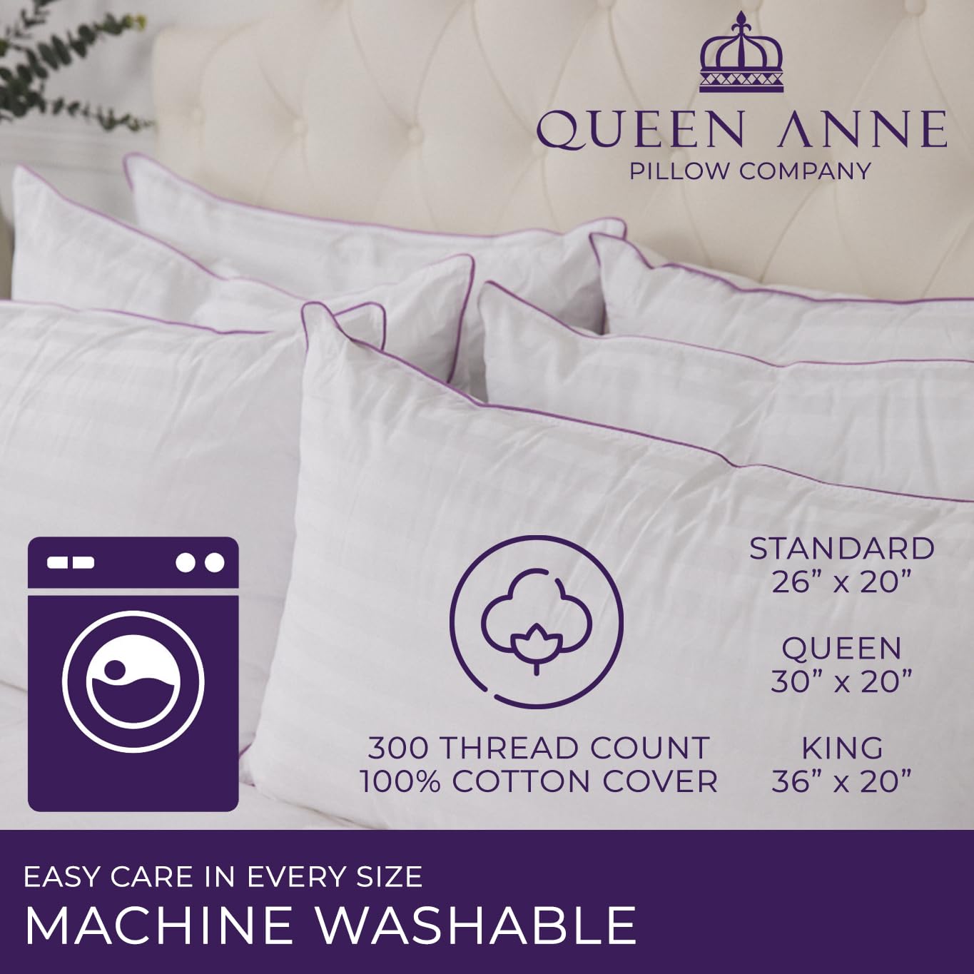 Queen Anne Hotel Pillows King Size Bed Pillows for Sleeping, Set of 2 – Adjustable Luxury Down Alternative for Side & Back Sleepers, Medium Support, Cooling, Hypoallergenic, Made in USA