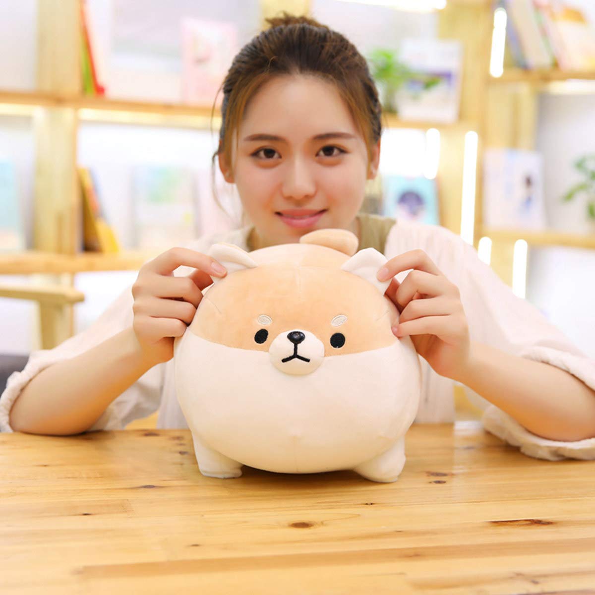 EHOTONG Shiba Inu Dog Plush Pillow, Corgi Stuffed Animal Plush Toy Hug Pillow Gifts for Girl Boy (Brown, 15.7in)