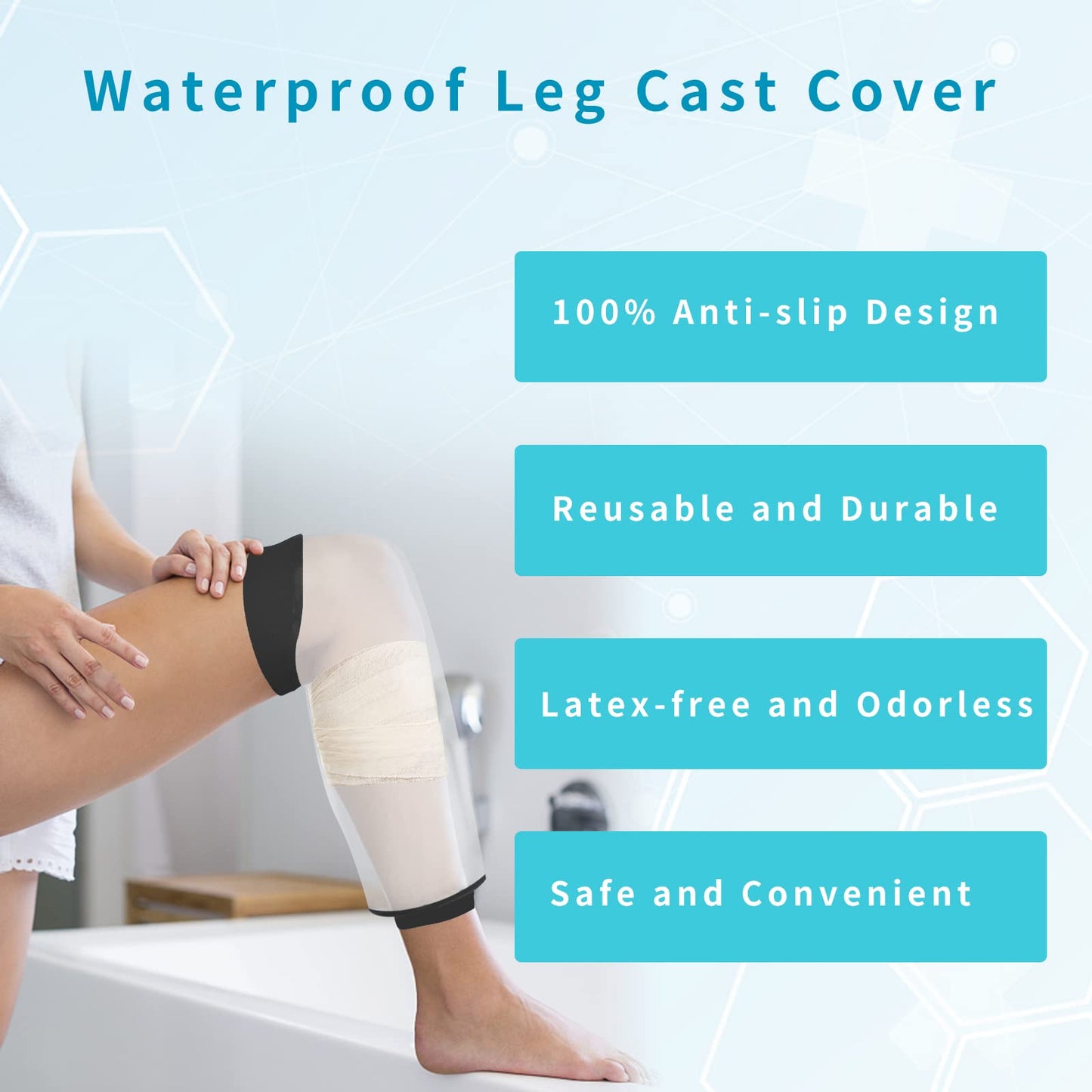SUPERNIGHT Waterproof Knee Cast Cover, Reusable Shower Cast Protector for Adult, PICC Line Wound Bandage Protection for Leg Surgery