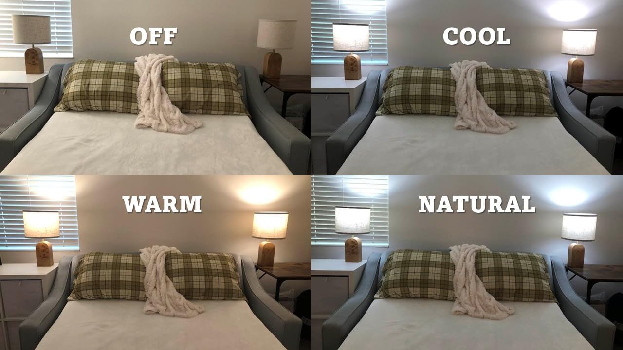 Table Lamps Set of 2 - 19" Wood Farmhouse Bedside Lamp with Adjustable Color Temperatures - Modern Rustic Linen Lampshade Nightstand Lamps for Bedroom Living Room Office, Bulbs Included, Natural