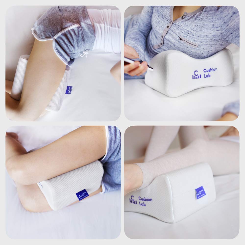 Cushion Lab Extra Dense Orthopedic Knee Pillow for Back Pain Relief, Leg Pain, Hip, Pregnancy, Sciatica & Joint Pain - Memory Foam Wedge Pillow Contour