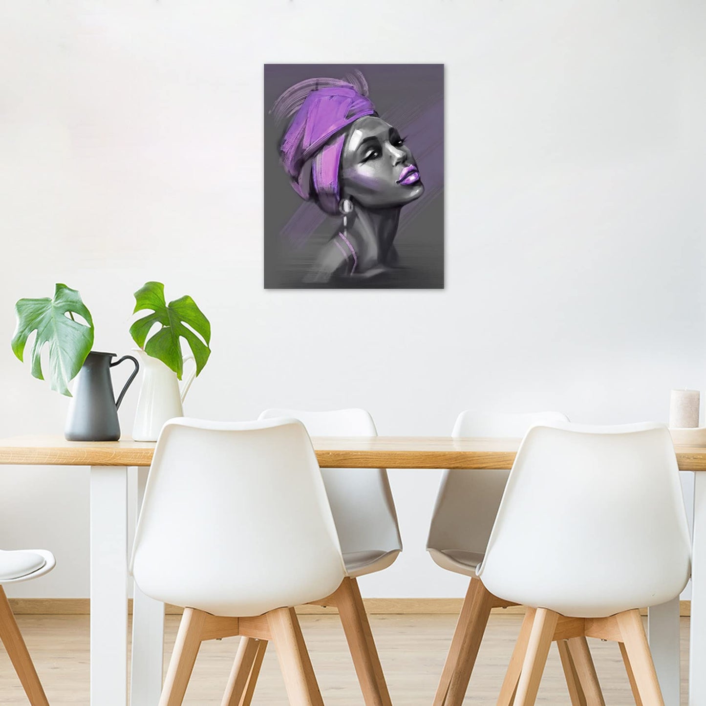 LB African American Women Canvas Wall Art, Beauty Black Woman Purple Hair Canvas Art, Abstract Minimalist Painting Wall Decor for Living Room Bedroom Bathroom Home Decor Ready to Hanging 12x16 Inch