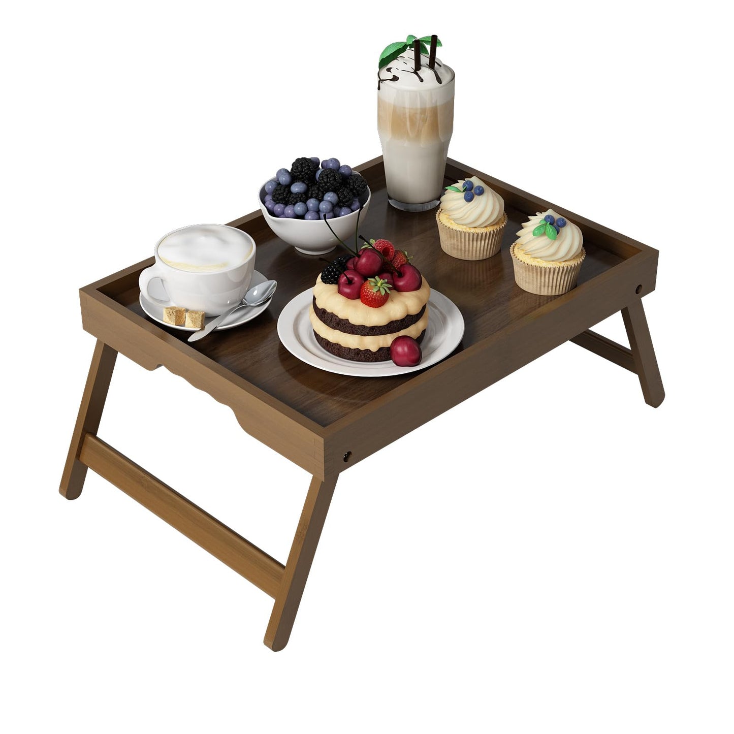 Artmalle Bed Tray Table Folding Legs with Handles Groove Breakfast Food Tray for Sofa, Bed, Eating, Drawing, Platters Serving Lap Desk Snack Tray (Brown Medium)