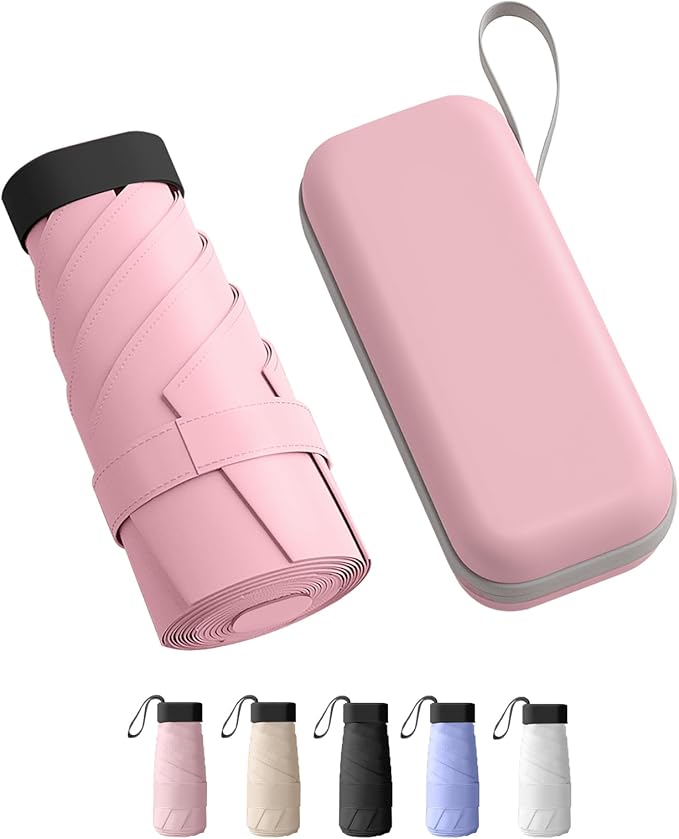 Travel Mini Compact Folding Umbrella with Case - UV Sun & Rain Protection, Lightweight Portable Pocket Umbrella for Women Men Kids, Fits Purse Backpack