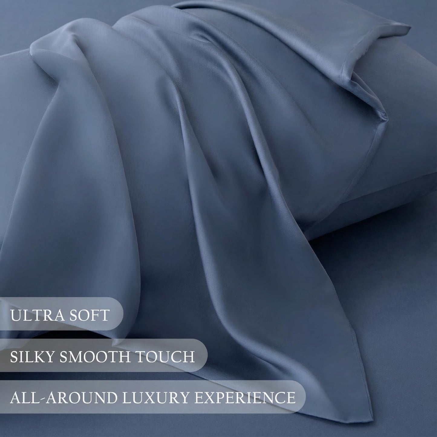 Genuine 100% Viscose Derived from Bamboo Sheets Queen Size, Natural Cooling for Hot Sleepers Breathable Luxuriously Soft Cool Silky Sheet Set with 15" Deep Pocket Fitted, 4 Piece (Queen, Navy Blue)