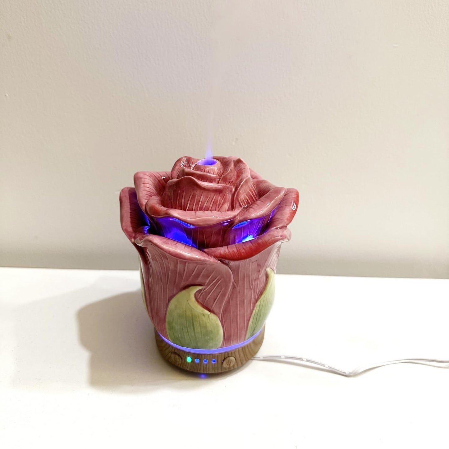 Ceramic Hand-Painted Rose Essential Oil Diffuser ，80 ml Timers Night Lights and Auto Off Function Home Office Humidifier (Rosered)