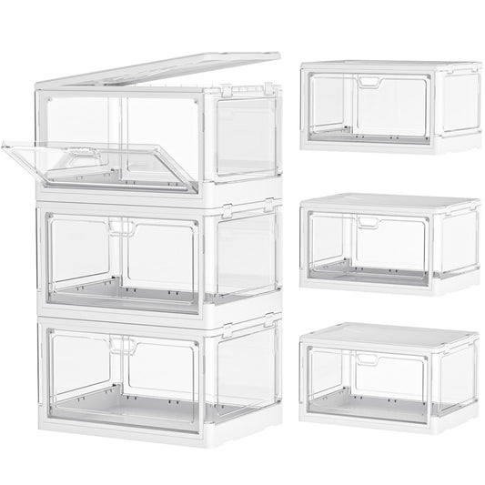 Kmiectse Clear Storage Bin with Lid 3 Pack 【Stackable & Sturdy】 Plastic Multifunctional Folding Storage Bins for Bedroom, Living Room, Study,Room, 23 QT Folding Box with Magnetic Door