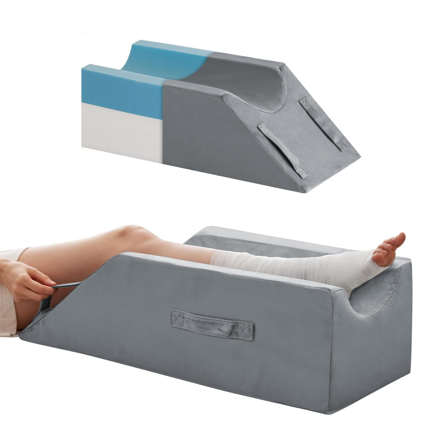 MEGCXIT Leg Pillow Elevation Blood Circulation, Wedge Pillow for Legs Swelling, Knee Pillow Wedge Post Surgery, Leg Elevation Pillows for After Surgery, Memory Foam Foot Leg Elevating Pillow, Grey